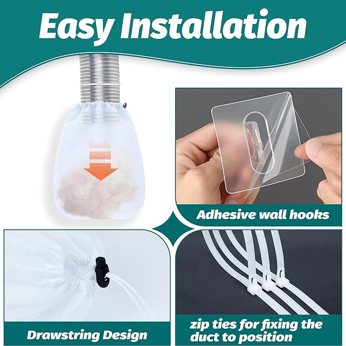 Daisypower 4 Pack Dryer Vent Lint Catcher Bag,Indoor Outdoor Dryer Vent Lint Traps Capturing Lint and Dust,White