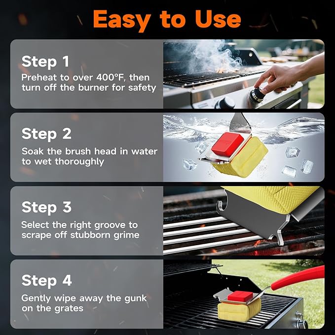 Bristle Free Grill Brush with Scraper for Outdoor Grill Cleaning, Safe Steam BBQ Grill Cleaner, Replaceable Head, Grilling Accessories for Cast Iron, Stainless Steel, Porcelain, Ceramic Grates - Red