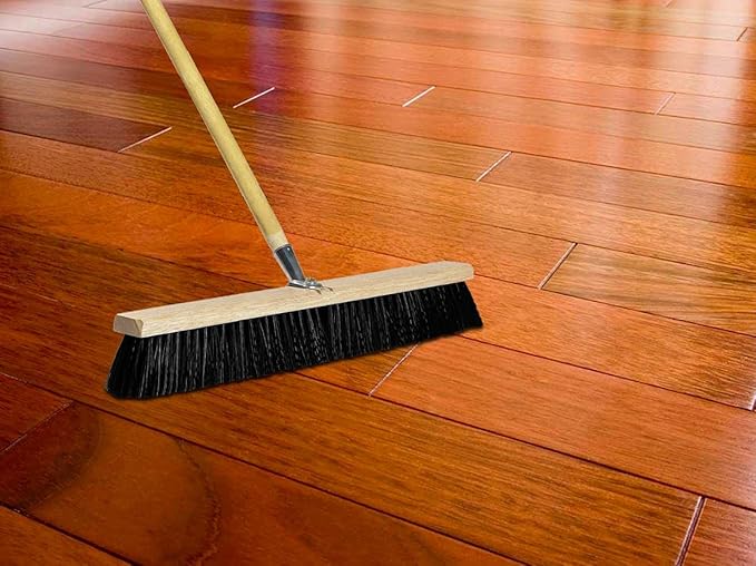 Black Indoor Push Broom Head – Heavy Duty Hardwood Block – Polypropylene Bristles – Deck Scrub Brush – Two Threaded Handle Holes for Better Assist (36")