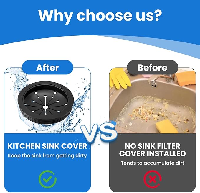 Aifeier ET 4Pcs Black Garbage Disposal Splash Guard, 3-1/8 Inch Food Waste Sink Baffle, Disposal Sink Accessories for Waste-King, Whirl-away Models