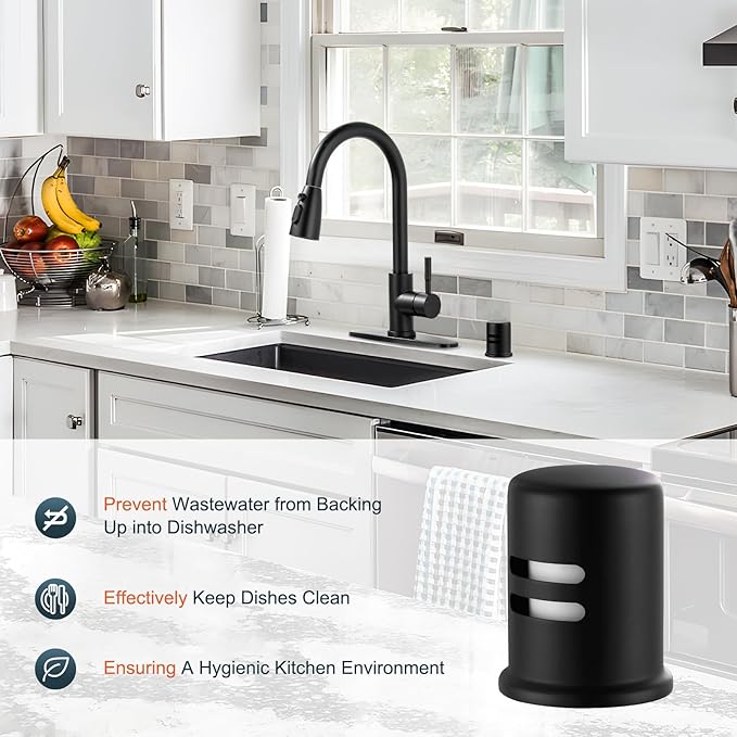 Dishwasher Air Gap Cover for Kitchen, Solid Brass Air Gap Cap with Skirted Design, Dishwasher Overflow Vent Cap Replacement Only, Matte Black