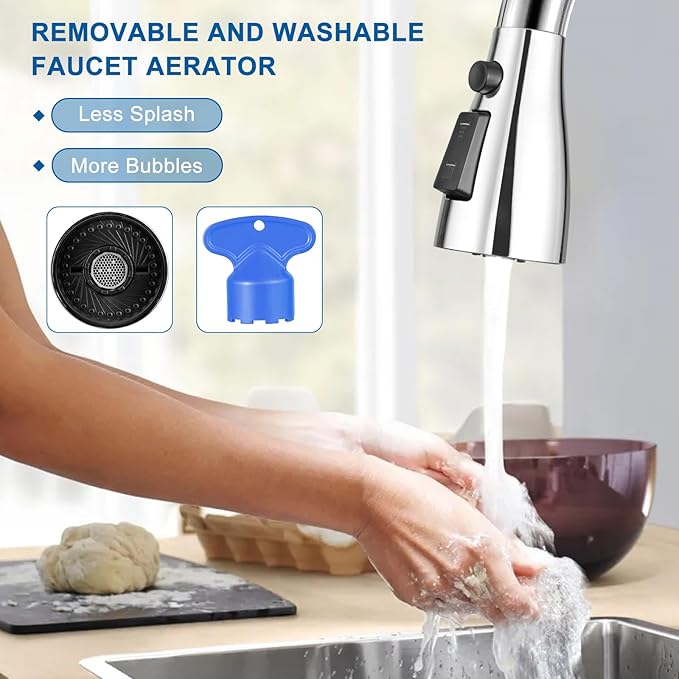 Kitchen Faucet Head Replacement, Premium 3 Function Pull Down Spray Head with 9 Adapters, Kitchen Sink Faucet Head Compatible with American Standard, Moen/Delta Faucets, Chrome
