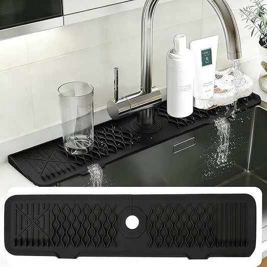 EBIGIC 24 Inch Silicone Faucet Mat for Kitchen Sink, 7° Slope Fast Self-Draining Sink Splash Guard, Kitchen Sink Water Catcher Organizer, Kitchen Sink Accessories (Black, 24''x5.6'')