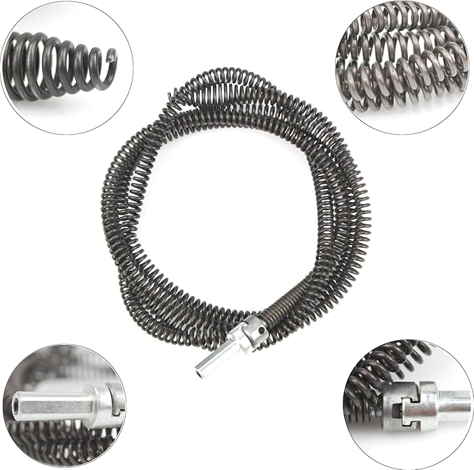 10mm Heavy-Duty Drain Auger Snake Cable with Drill Adapter - 6.5Ft/2M Flexible Plumbing Clog Remover for Kitchen, Bathroom, Toilet, Shower Sink & Pipe