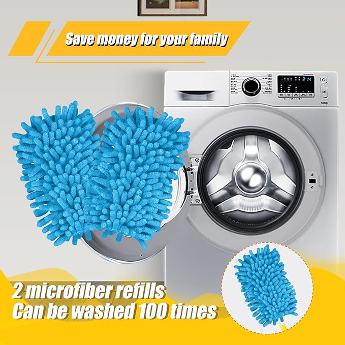 2pcs Duster Refills, Microfiber Dusters Heavy Duty Refills 360 Ceiling Fan Duster Replacements Reusable Hand Dusters for Cleaning (Blue)