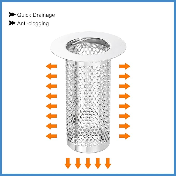 uxcell 4 Pack Shower Drain Strainer, 3.2" x 2.2" 304 Stainless Steel Floor Drain Strainer Deep Sink Hair Catcher for Kitchen Bathroom Balcony Floor Drain, Fit Hole Size from 1.3" to 2.2"