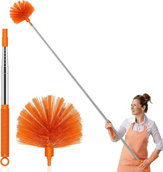 SetSail Cobweb Duster with Extension Pole, Retractable Dusters for Cobweb Cleaning 81-inch Long Handle Spider Web Brush for Outdoor Indoor High Ceilings Fan, Orange