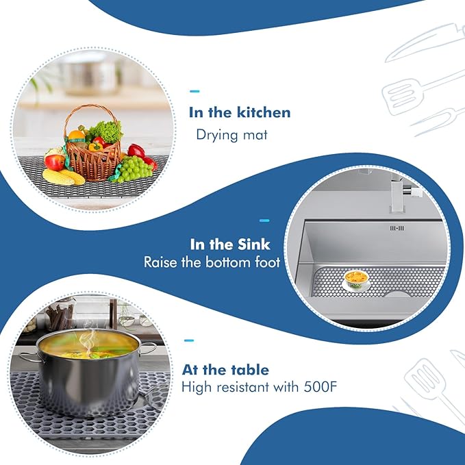 Silicone Sink Protectors for Kitchen Sink with Center Drain - 29.7"x 15.5" Kitchen Protector Accessory, Non-Slip Heat Resistan Mat for Bottom of Farmhouse Stainless Steel Porcelain (Gray)