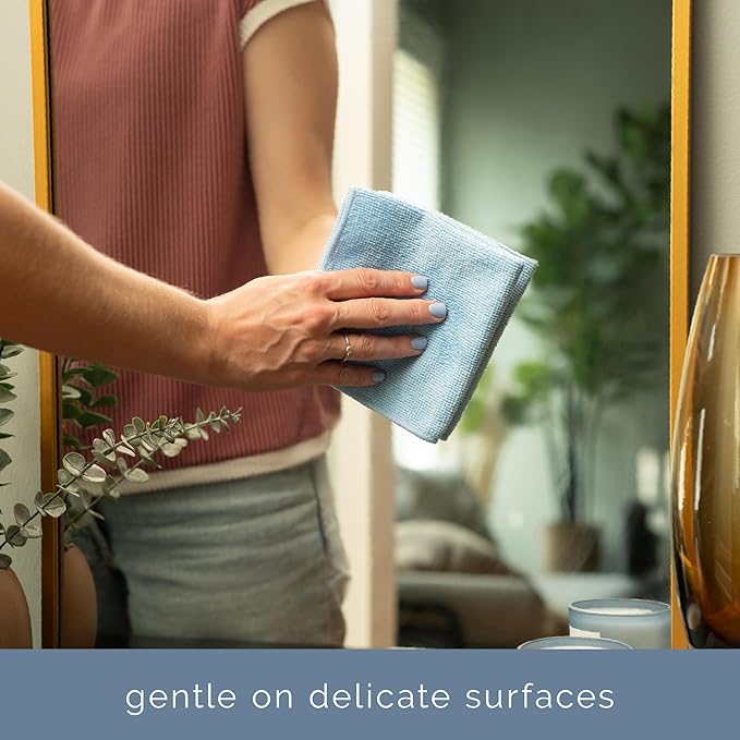 S&T INC. 50 Pack Microfiber Cleaning Cloth, Bulk Towels for Home, Reusable Microfiber Towels for Cars, Cleaning Rags, Light Blue, 11.5 Inches x 11.5 Inches, 50 Count