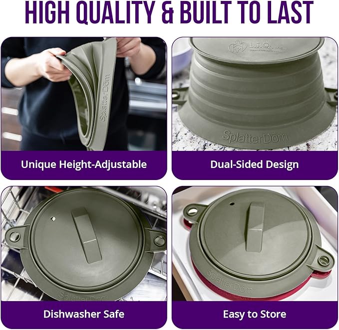 L.I.Q Silicone Splatter Guard – Fits 10 and 12 Inch Pots (25 and 30 Centimeters) – Microwave Safe and Durable SplatterDom - Includes 10” Lid - Food and Oil Splash Guard (Smoke, Large)