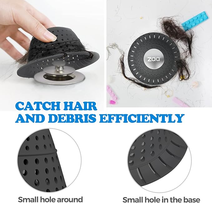 zaa Bathtub Drain Hair Catcher, Premium Silicone Collapsible 2 Pack Drain Protector for Pop-Up & Regular Drains of Shower, Bathtub, Tub, Bathroom, Sink, Black Black