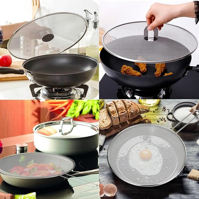 Homestia Splatter Screen for Kitchen, Stainless Steel Fine Mesh Splatter Screen for Frying Pan, 10, 13 Inch Grease Splatter Guard with Fold Flat Knob (2 Pieces)
