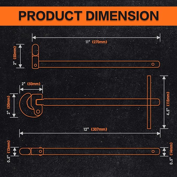 11" Basin Wrench with Adjustable Jaw from 3/8 Inch to 1-1/4 Inch, Sink Faucet Wrench for Fixing Rear and Union Nuts Under Sink Tight Spaces