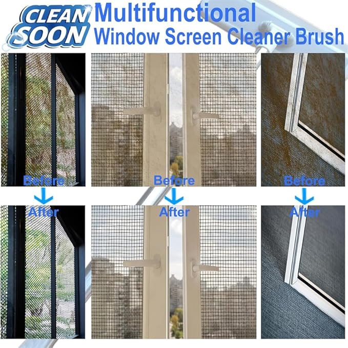 2-in-1 Window Screen Cleaning Brush, Double-Sided Mesh Cleaner Tool for Screens, Patio, Porch, Door and Window, Dry & Wet Use, Small Handheld Screen Brush for Dust and Grime (White & Gray)