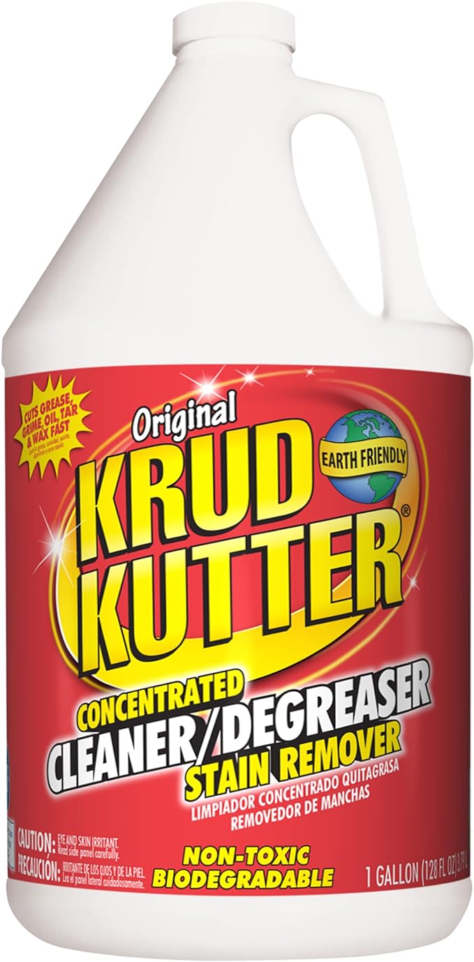 Krud Kutter Original Concentrated Cleaner Degreaser, 1 Gallon, Heavy Duty Multi Surface Cleaner for Grease, Oil and Tough Stains, Dilutable for Kitchen, Garage, Floors and Outdoor Use