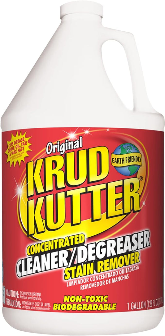 Krud Kutter Original Concentrated Cleaner Degreaser, 1 Gallon, Heavy Duty Multi Surface Cleaner for Grease, Oil and Tough Stains, Dilutable for Kitchen, Garage, Floors and Outdoor Use