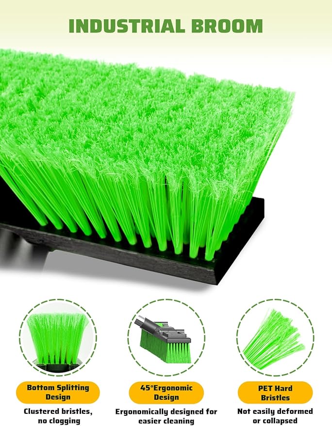 18”/45cm Large Wide Adjustable Heavy Duty Outdoor Push Broom Stiff Brush Head with 4 Section Threaded Handle 60"/152cm for Warehouse Driveway Garage Patio Sidewalk Floor Dirt Workshop Deck Cleaning
