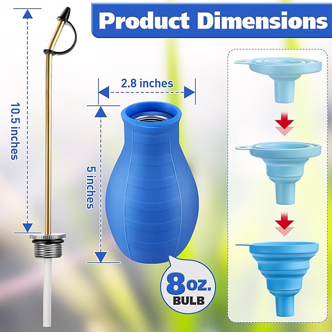 2 Pack Diatomaceous Earth Powder Duster, 8OZ Garden Powder Applicator Dispenser with Long Metal Tube, Bulb Duster Sprayer for Home Organic Gardening Agricultural Supply(Blue)