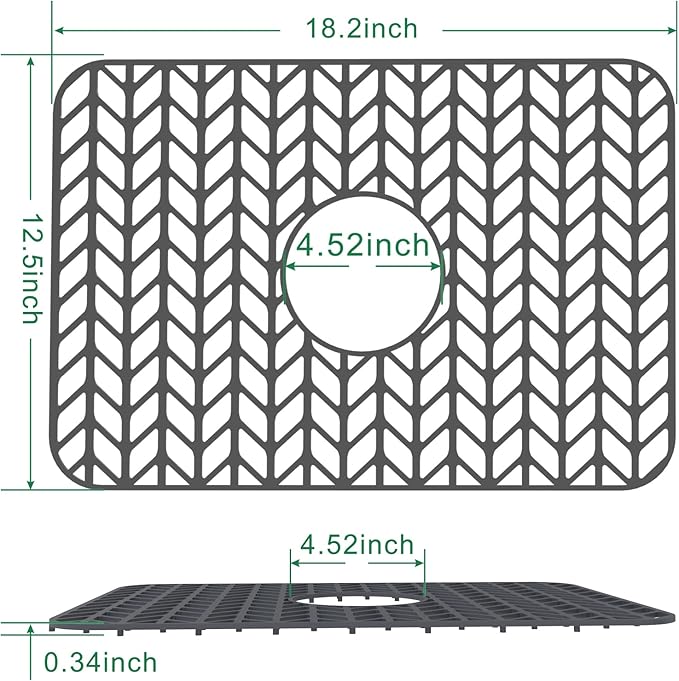 GUUKIN Sink Protectors for Kitchen Sink Grid 18-3/16" X 12-1/2" | Centered Drain for Single Sink Bowl with Corner Radius 4-11/16"