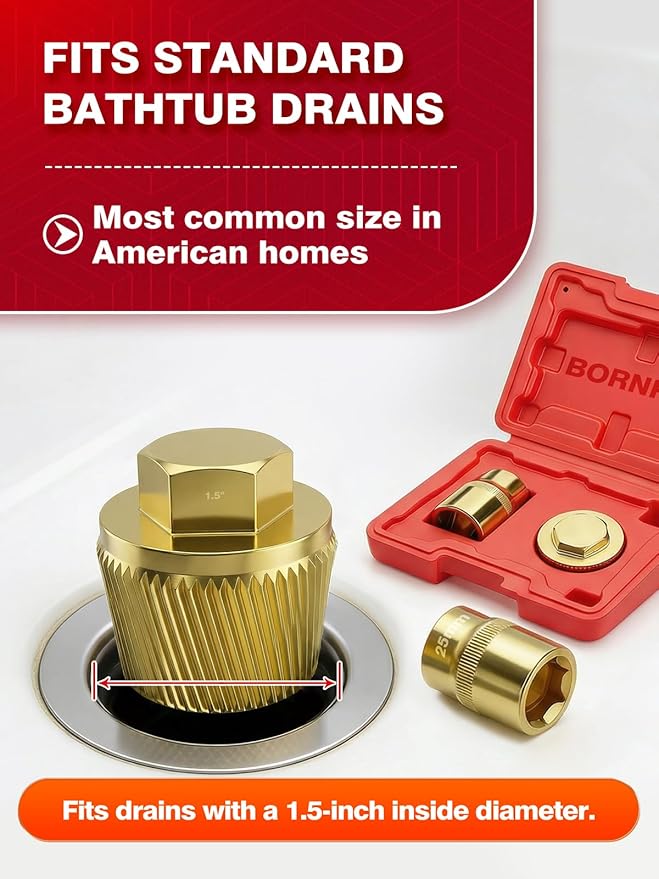 1.5" Tub Drain Removal Tool with 1-inch Socket, Pipe Nipple Extractor for Remove The Old, Broken, Stubborn, Rusted Drain Tub Bathtub Stopper Strong Grab Plumbing Tool with Solid Storage Case