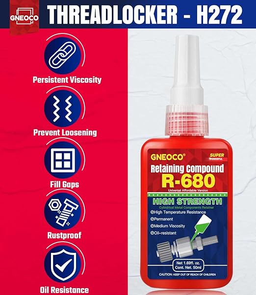 ThreadLocker Green, Thread Lock High Strength Lock Tight for Nuts, Bolts, Fasteners and Metals, Anaerobic Curing Metal Glue to Prevent Loosening and Corrosion (H680-50ml)