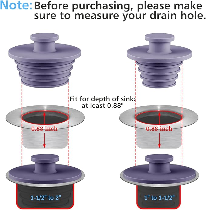 Aluvor Bathtub Stopper 2pcs Sink Stopper Tub Plug Bathroom Shower Drain Plug Silicone Bathtub Drain Plug Tub Drain Stopper Washbasin