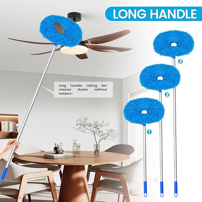 Ceiling Fan Cleaner Duster,Reusable Microfiber Duster with Extension Pole,13 to 50 Inch Removable Fan Blade Cleaner for Cleaning,Furniture,Bookshelves,Door,Window Top(2Head)