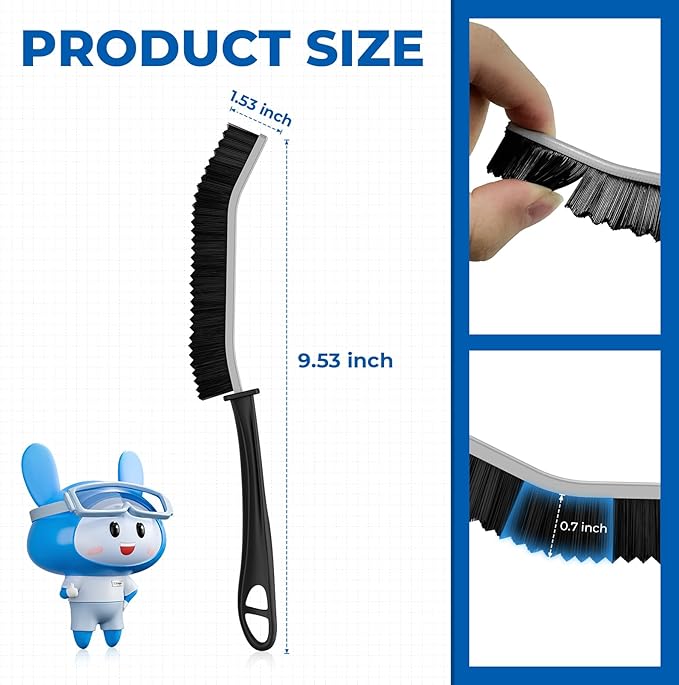 Crevice Cleaning Brushes, Serrated Cleaner Scrub Brush Tool for Hard to Reach Tight Space, Home Essentials, Cleaning Supplies for Shower, Bathroom, Kitchen, Toilet, Window (6, Black)