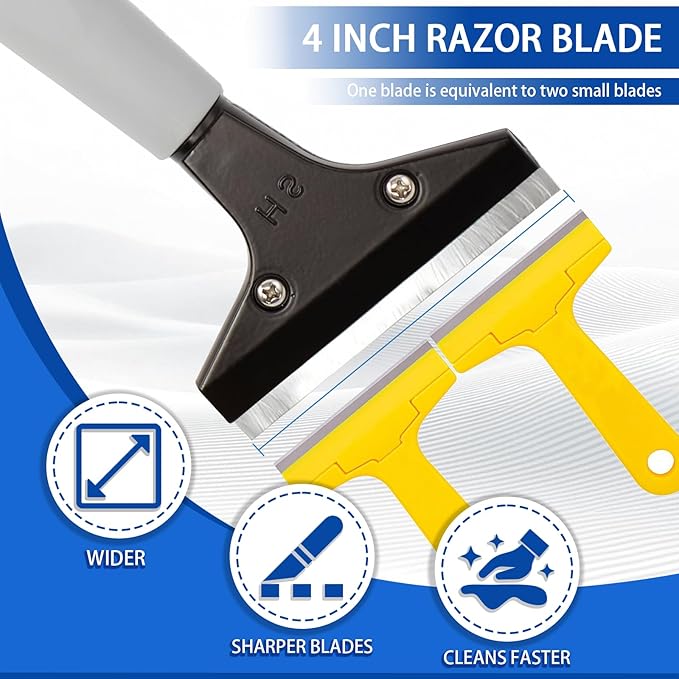 4"Razor Blade Floor Scraper with Long Handle,61in Adjustable Floor Scraper Heavy Duty with 10PCS Extra Metal Blades Paint Scraper for Cleaning Stickers Gum Glass Wall Tile Linoleum Stove Top