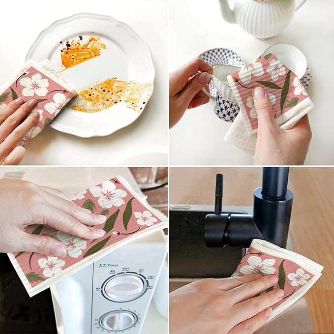 Swedish Dishcloths for Kitchen 6 Pack Flowers Cellulose Sponge Cloths Non Scratch Reusable Paper Towels No Odor, Biodegradable and Reusable Kitchen Dish Rags (Wildflowers)