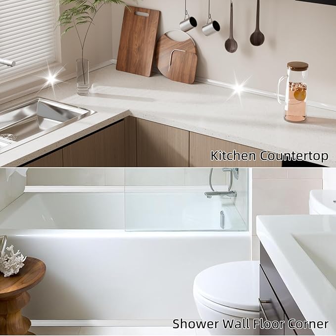 78 inch Shower Threshold Water Dam Barrier Water Stopper, Glass Shower Door Bottom Seal Strip, Silicone Rubber Kitchen Sink Splash Guard for Countertop, Bathtub, Bathroom（White）