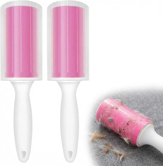 Washable Gel Lint Roller 2 Pack, Reusable Sticky Lint Roller Portable Pet Hair Remover Cleaner for Clothes, Travel, Home, Large with Cover, Pink