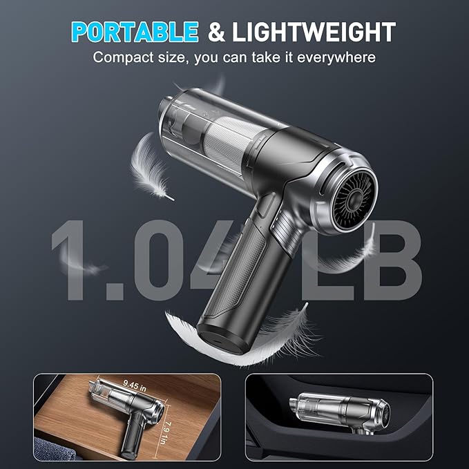 KMM Handheld Car Vacuum Cleaner, 10000PA Vacuum Cleaner & Air Duster, 120W High Power Vacuum Portable Cordless, Hand Held Vacuum Rechargeable with Multi-Nozzles & LED Light for Home, Car, Office