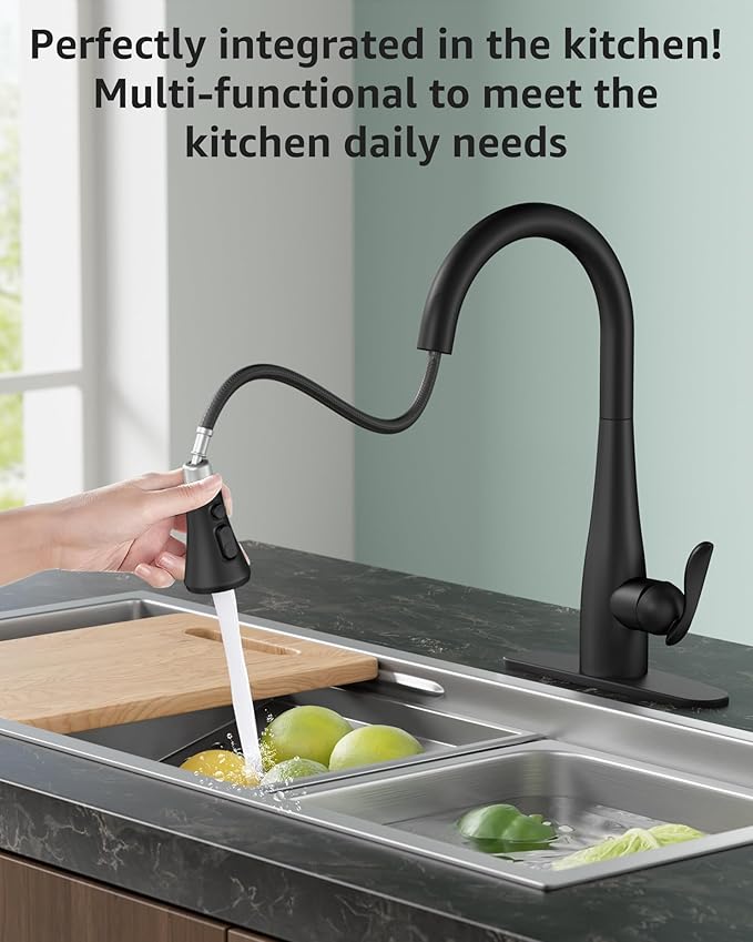 Mbillion Universal Matte Black Kitchen Faucet Spray Head Replacement, 3 Function ABS Sink Faucet Head, Pull-Down Nozzle with 14 Adapters, Compatible with Moen, Delta, Kohler, WEWE American Standard