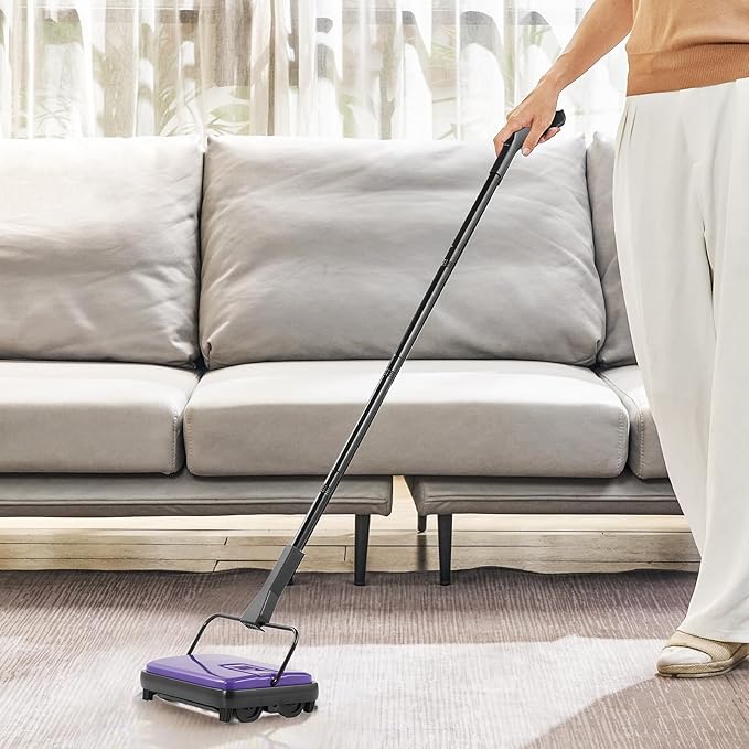 VEVOR Carpet Sweeper Manual, Floor Sweeper with 300 ml Dustbin Capacity Easy to Empty, 6.7 inch Cleaning Width for Home Office Carpets Pet Hair Dust, Purple