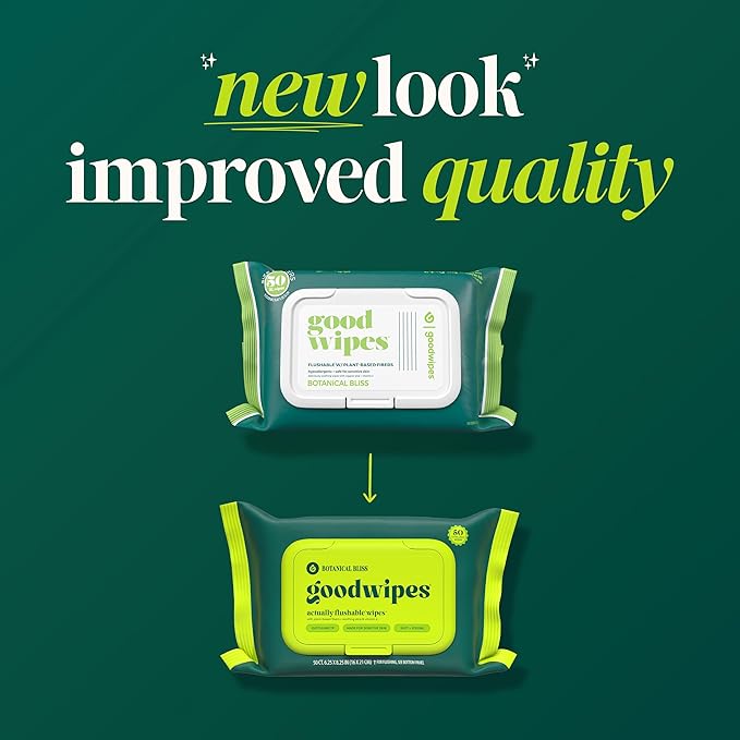 goodwipes Flushable Wipes Bulk Pack, Botanical Bliss Adult Wet Wipes for Women & Men, Sewer & Septic Safe, Toilet & Bathroom Essentials, Extra Large, 418 Count (8 Packs and 1 Travel Pack)