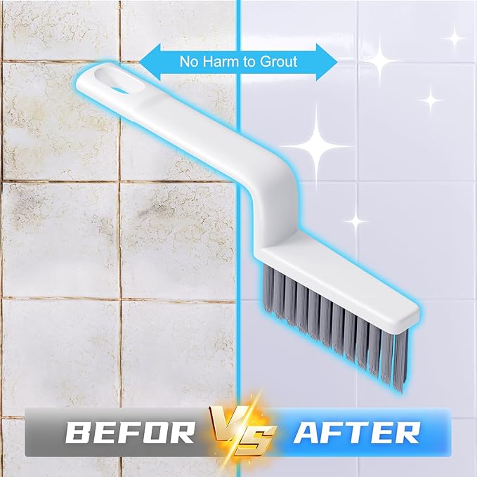 V-Shaped Grout Cleaner Brush, 3 Pcs Grout Brushes for Tile Floor, Handheld Grout Cleaning Brushes Set with 3 Hooks for Shower, Bathroom, Kitchen, Home Use, Stiff Bristle