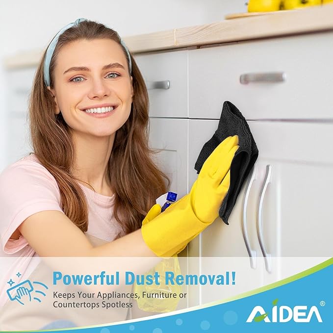 AIDEA Microfiber Cleaning Cloth-800PK, Soft Microfiber Towels for Cars, Absorbent Cleaning Rags, Lint-Free Streak-Free Wash Cloths for House, Kitchen, Window(12in.x12in), Black