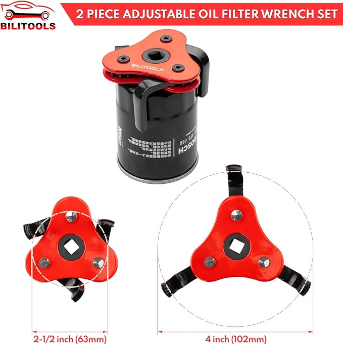 BILITOOLS Adjustable Oil Filter Wrench – Universal Oil Filter Removal Tool, 1/2" Drive, Fits 2-1/2"–5-1/8" Filters