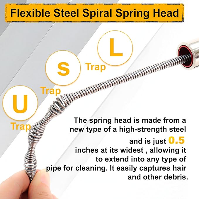 Drain Auger 50FT, Drain Snake with Drill Adapter, Plumbing Snake Clog Remover Use Manually or Powered for Kitchen, Bathtub and Shower Drains