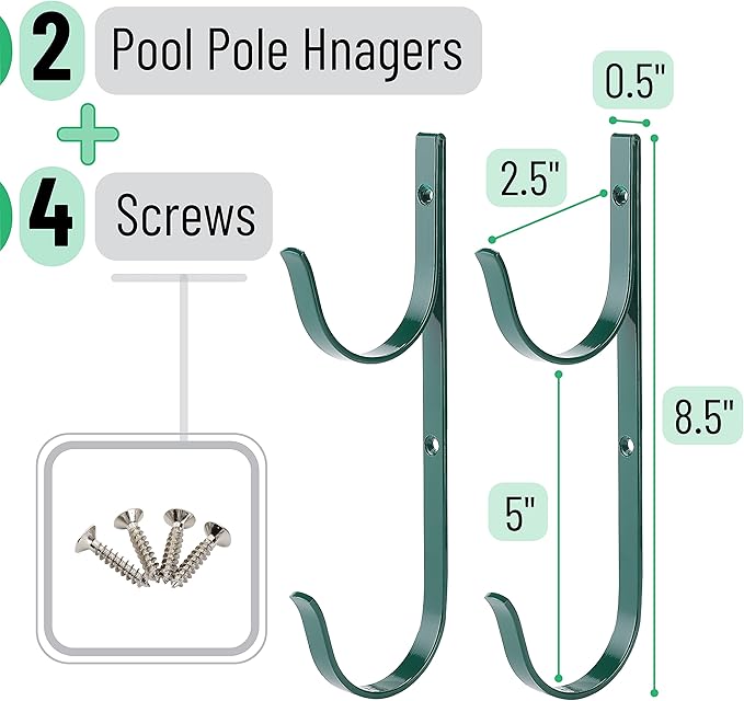 UNCO Pool Pole Hanger - 2 Pack, Pool Equipment Hooks for Poles and Hose, Accessories