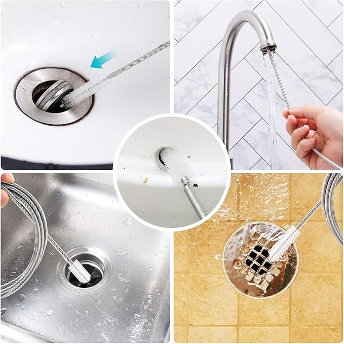 Water Pipe Cleaning Kit, 2PCS 79" Long Pipe Cleaners & Wire Tube Brush, Rust Resistant Tube Cleaning Brush for Drain, Dishwasher, Tank