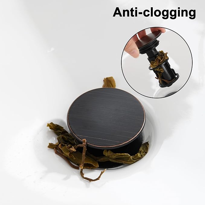 Pop Up Bathroom Sink Drain - Bathroom Sink Stopper with Overflow for Faucet Vessel, Push Type Bathroom Sink Vanity Assembly with Strainer, Oil Rubbed Bronze