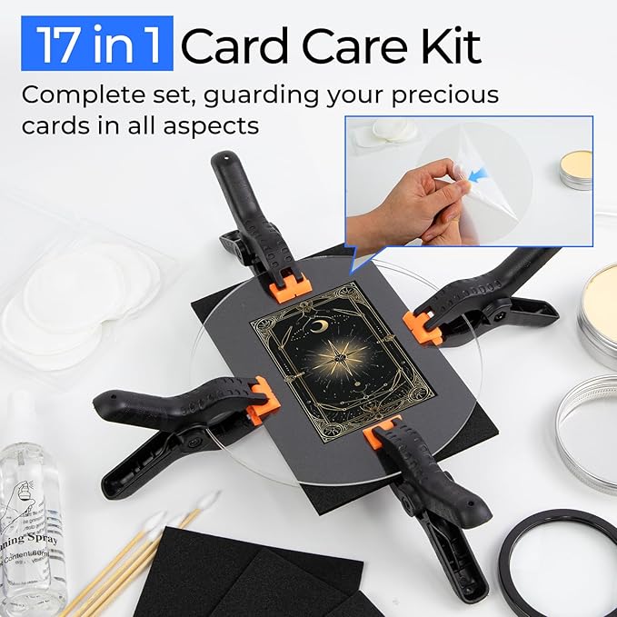 Card Care Clean Kit,17-in-1 Card Cleaning and Polishing Restoration Kit, Trading Card Cleaning Kit with Fixing Jig and EVA Shaping Foam, Suitable for PSA Rated Card Care