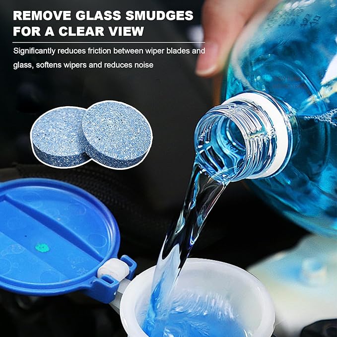 100 PCS Car Windshield Washer Tablets, Windshield Wiper Fluid Concentrate Washer Tablet Glass Cleaner, Solid Effervescent Tablets for Car Window Glass Room Kitchen Cleaning