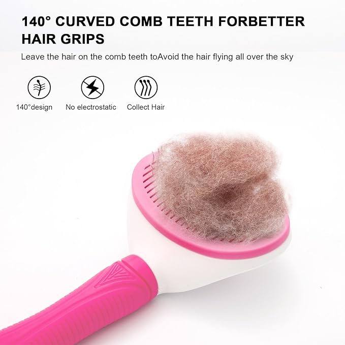 Aogeili Self Cleaning Slicker Brush, Skin Friendly Deshedding Grooming Tool for Dogs, Cats & Bunny, One-Click Release Removes Loose Undercoat, Mats & Tangles, for Long & Short Hair Shedding Pets