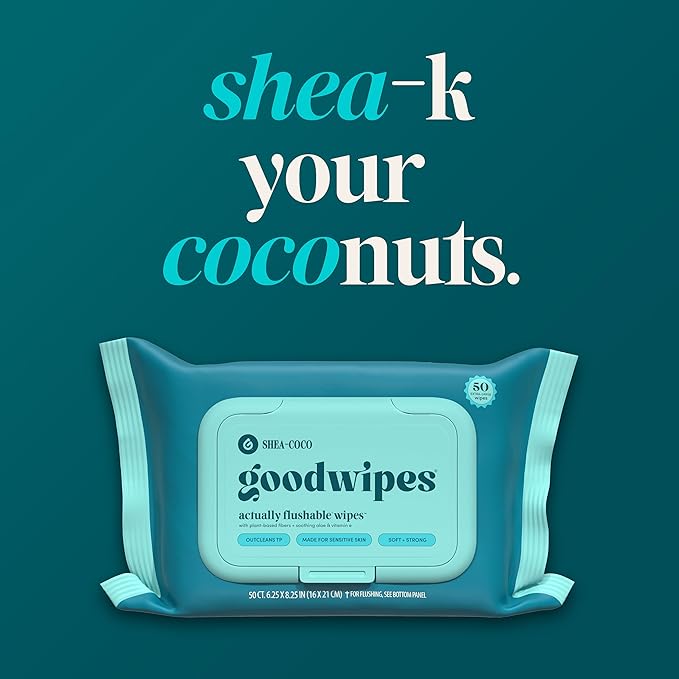 goodwipes Flushable Wipes Bulk Pack, Shea-Coco Adult Wet Wipes for Women & Men, Sewer & Septic Safe, Toilet & Bathroom Essentials, Extra Large, 418 Count (8 Packs and 1 Travel Pack)
