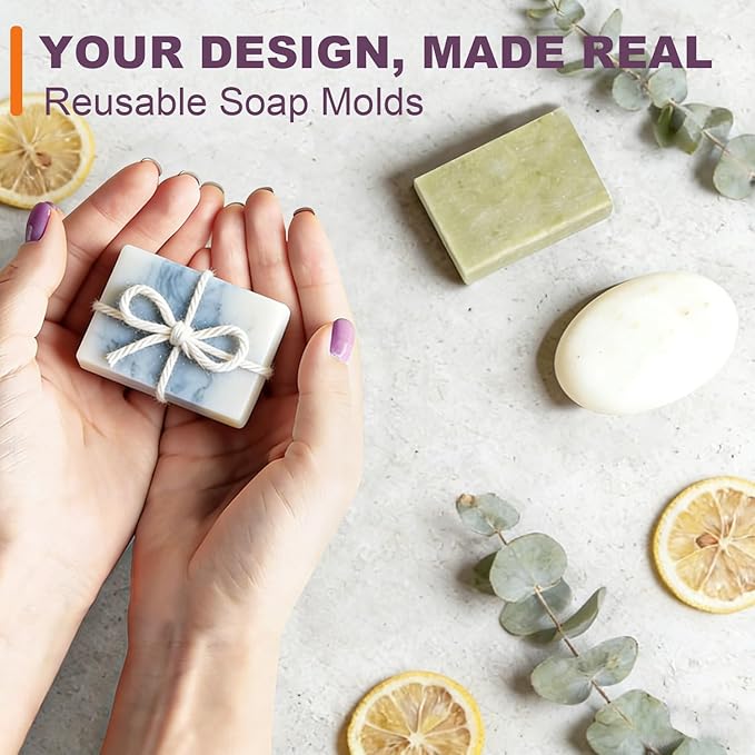 4 Pack Silicone Soap Molds, 6 Cavities Rectangle Silicone Soap Mold, Great for Homemade Craft Soap Bar Mold, DIY Chocolate Molds, Cake Molds & Ice Cube Trays - Just Pop Out (Purple & Pink)
