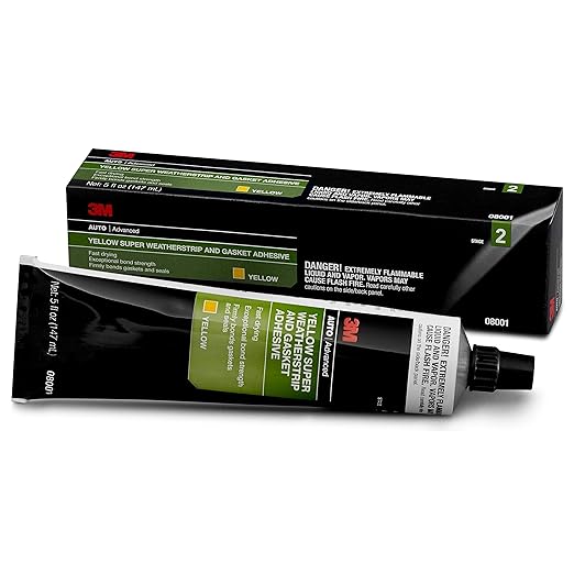 3M Super Weatherstrip and Gasket Adhesive, 08001, Yellow, 5 fl oz Tube, 1 Per Pack