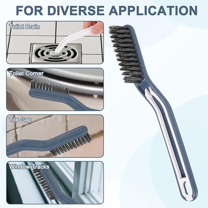 uxcell Crevice Cleaning Brush with Tweezer, Hard Bristle Gap Brush for Tidying Narrow Space, Deep Cleaning Supplies for Kitchen Sink, Toilet, Bathroom, Bathtub, Home, Window, Blue 2Pcs